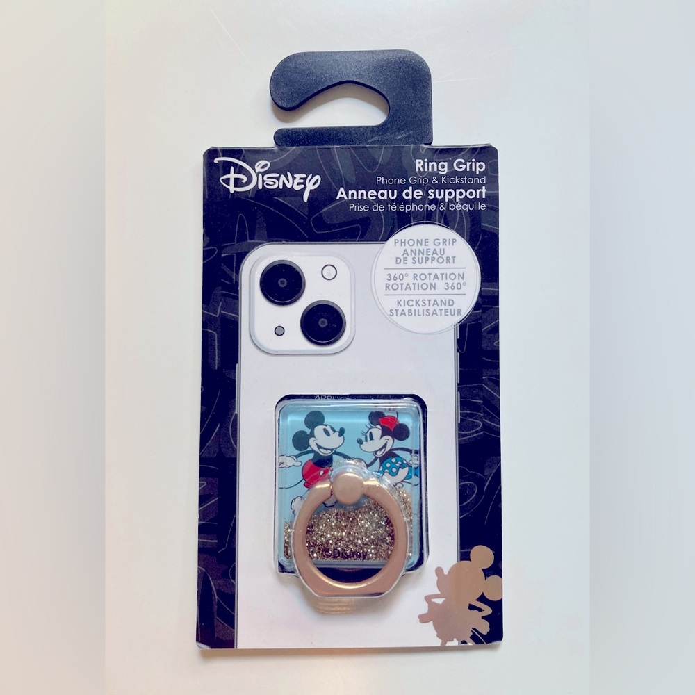 NWTS Disney Ring Grip Mickey and Minnie Mouse Phone Grip Glitter Kickstand